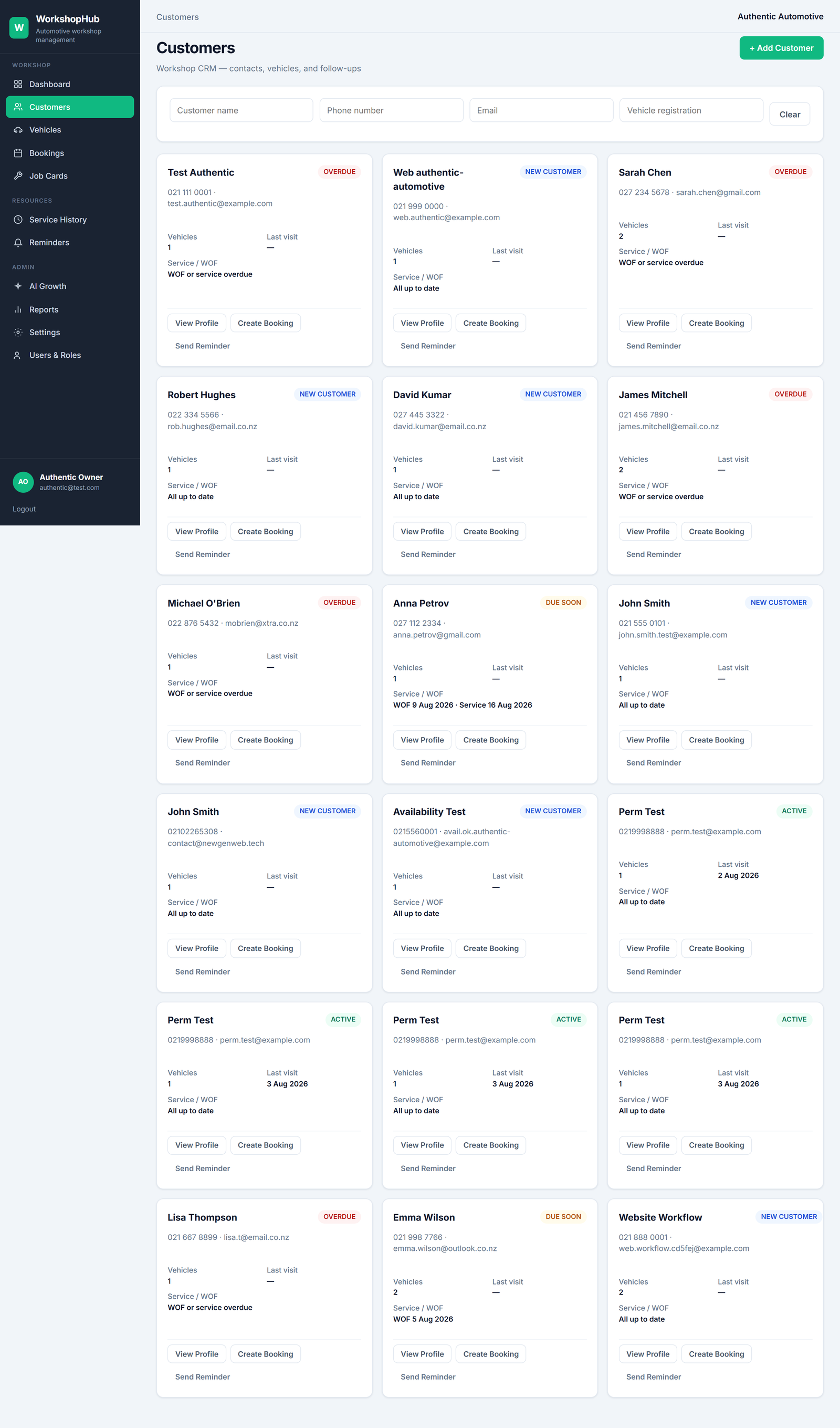 WorkshopHub customer CRM