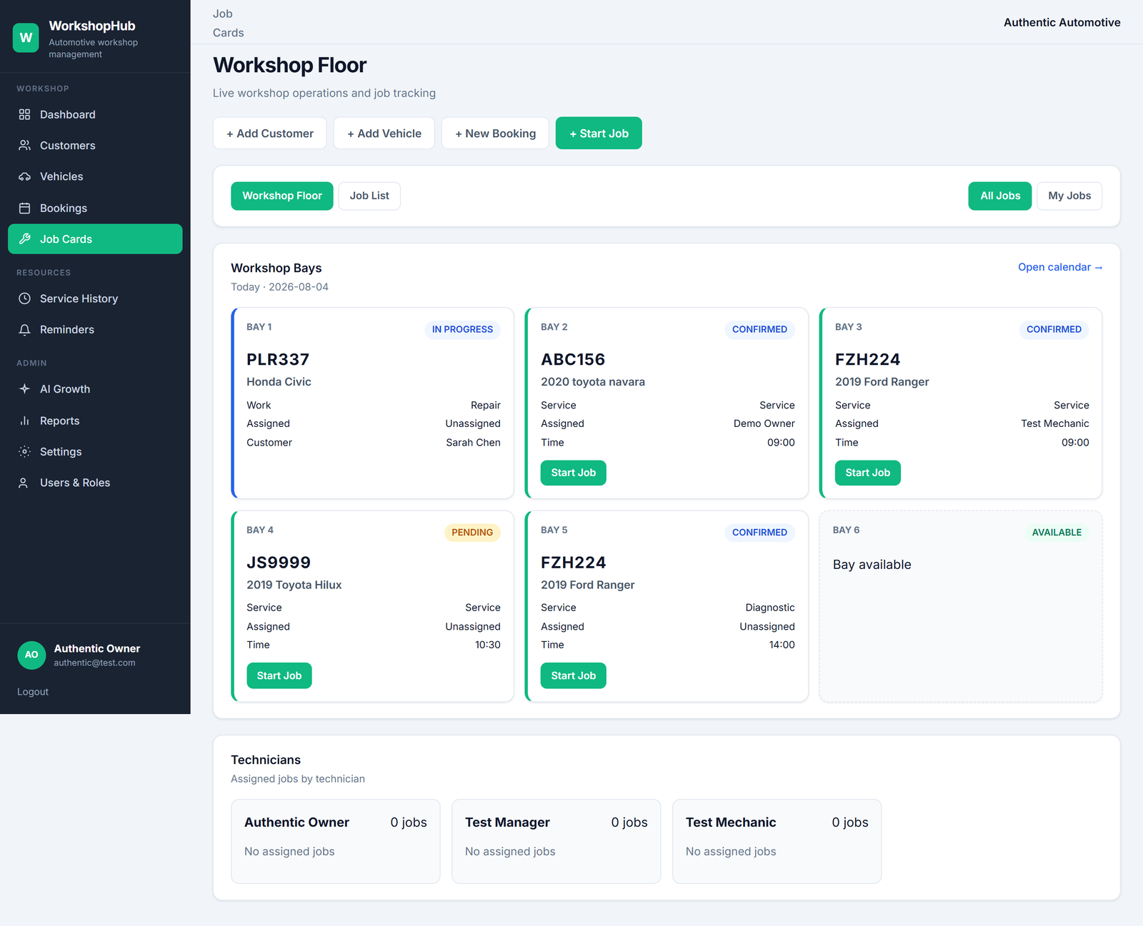 WorkshopHub job cards